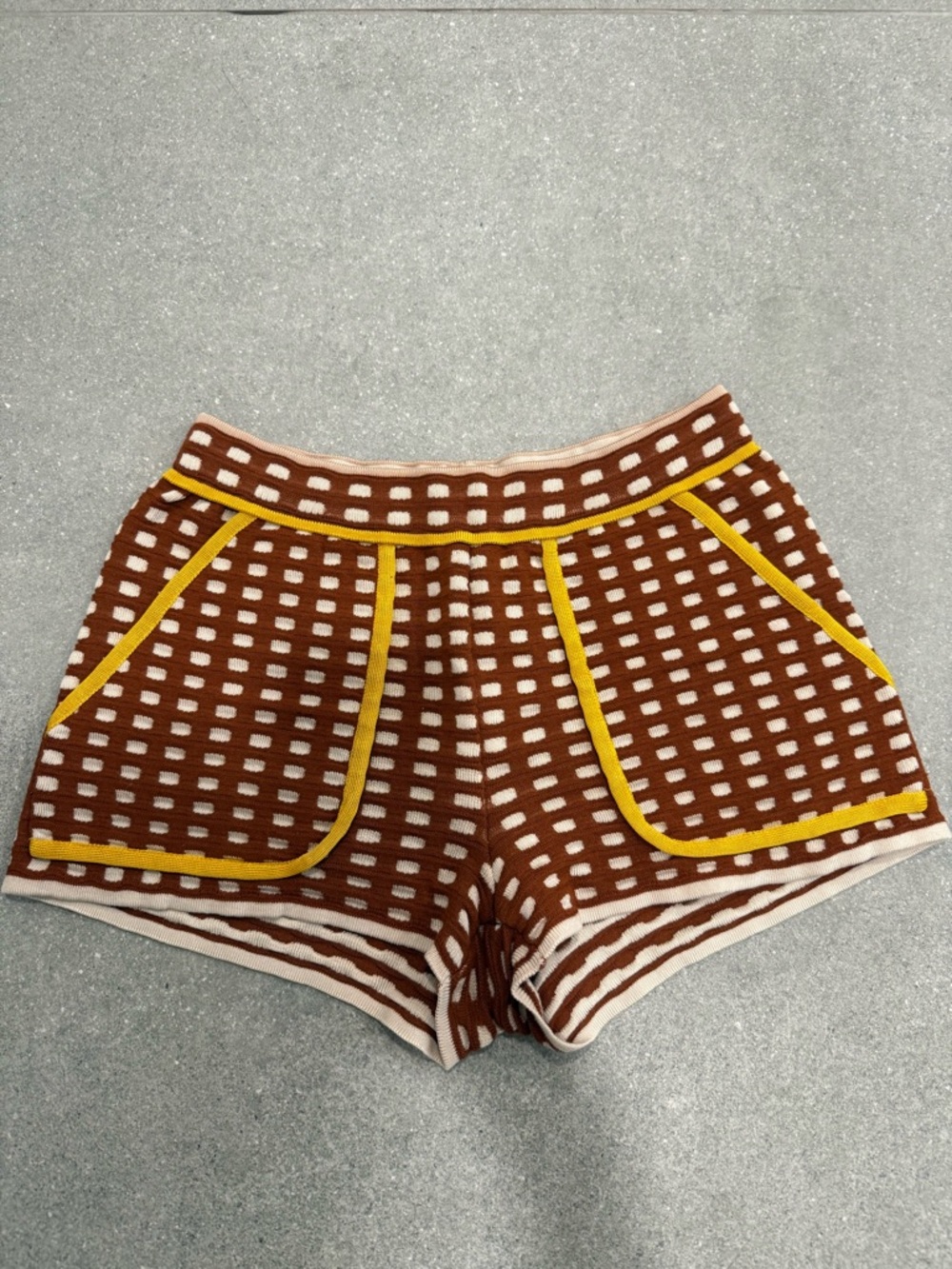 Missoni Brown Knit Patterned Shorts with Yellow Trim